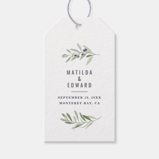 水モダン色オリーブ植物性結婚式の引き出物ギ ギフトタグ (正面)