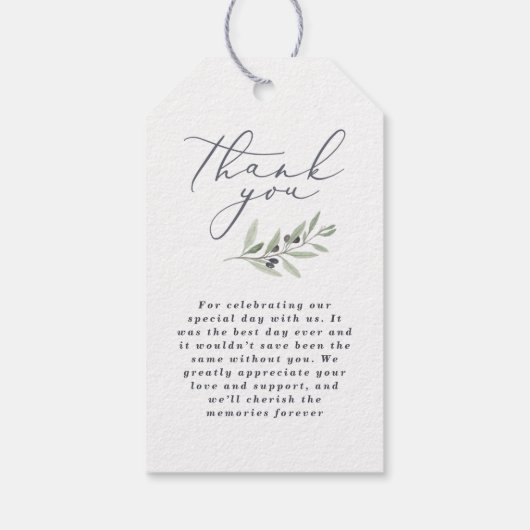 水モダン色オリーブ植物性結婚式の引き出物ギ ギフトタグ (裏面)