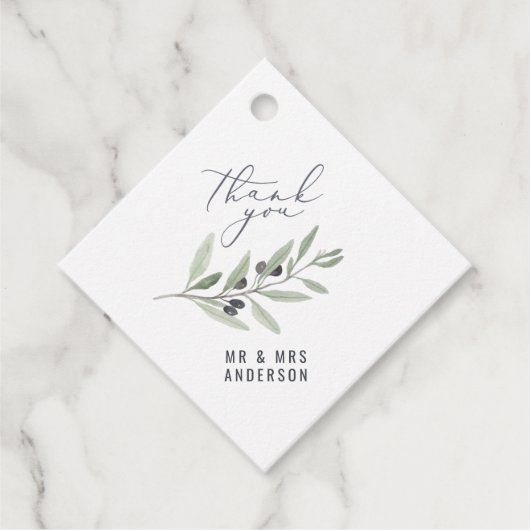 水モダン色オリーブ植物性結婚式の引き出物ギ フェイバータグ (正面)