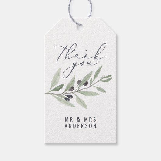 水モダン色オリーブ植物性結婚式の引き出物 ギフトタグ (正面)