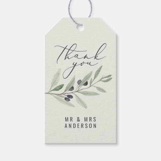 水モダン色オリーブ植物性結婚式の引き出物 ギフトタグ (正面)