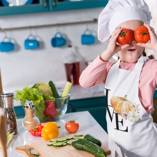 水モダン色オレンジカボチャ 子供用エプロン