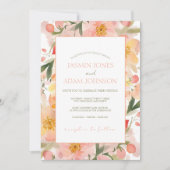 水モダン色オレンジピーチフローラ結婚ズ 招待状 (正面)
