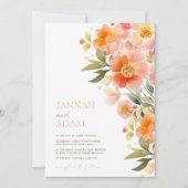 水モダン色オレンジピーチフローラ結婚ズ 招待状 (正面)