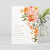 水モダン色オレンジピーチフローラ結婚ズ 招待状 (スタンド正面)