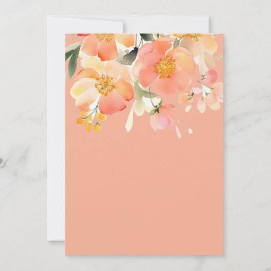 水モダン色オレンジピーチフローラ結婚ズ 招待状 (裏面)