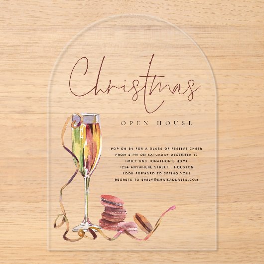 水モダン色オープンハウスクリスマスアクリル アクリル招待状 (正面)