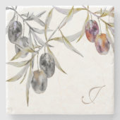 水モダン色オ素朴リーブ枝モノグラム ストーンコースター (正面)