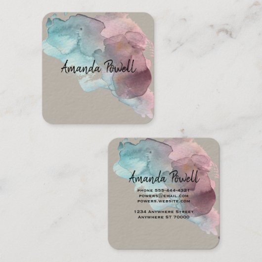 水モダン色カスタム名刺テンプレート スクエア名刺 (正面/裏面)