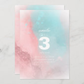 水モダン色カスタム子供の誕生日 招待状 (正面/裏面)