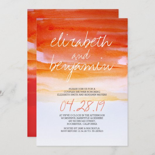 水モダン色カップルのシャワー招待状 招待状 (正面/裏面)