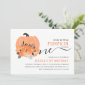 水モダン色カボチャ秋1st誕生日パーティー 招待状 (スタンド正面)