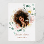 水モダン色カラフル美しいフレームバラ金ゴールド 箔招待状 (正面)