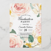 水モダン色カラフル美しいフレームバラ金ゴールド 箔招待状 (裏面)