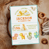 水モダン色キッズ恐竜1st誕生日 招待状