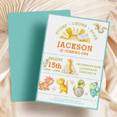 水モダン色キッズ恐竜1st誕生日 招待状