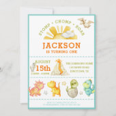 水モダン色キッズ恐竜1st誕生日 招待状 (正面)