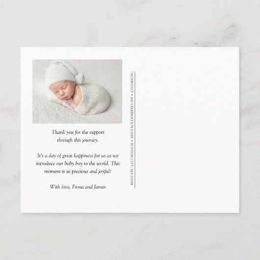 水モダン色キツネ写真誕生 案内ポストカード (裏面)