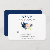 水モダン色クラシック青ピンクフローラ結婚 出欠カード (正面/裏面)