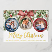 水モダン色クリスマスオーナメント3枚 箔シーズンカード (正面)