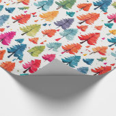 水モダン色クリスマスカラフルパイン ラッピングペーパー (角)