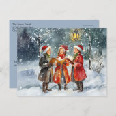 水モダン色クリスマスキャロラー ポストカード (正面/裏面)