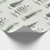 水モダン色クリスマスグリーンパインギフト ラッピングペーパー (角)