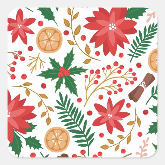 水モダン色クリスマスグリーンパイン スクエアシール (正面)