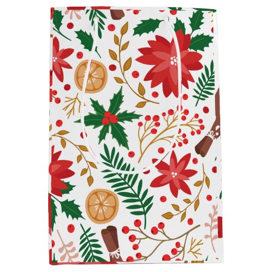 水モダン色クリスマスグリーンパイン ミディアムペーパーバッグ (正面)