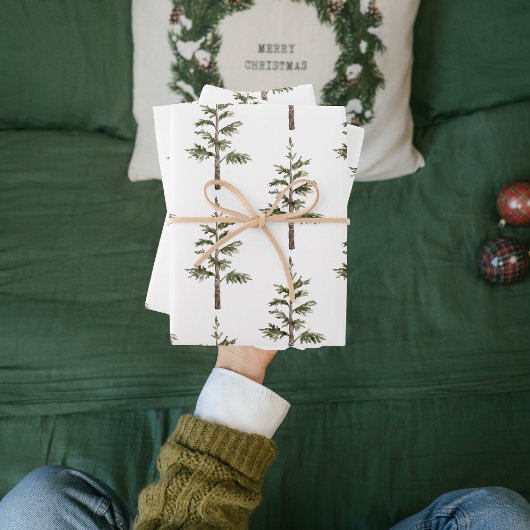 水モダン色クリスマスグリーンパイン ラッピングペーパーシート