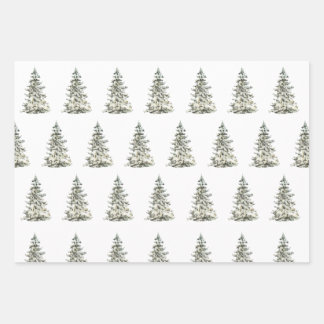 水モダン色クリスマスグリーンパイン ラッピングペーパーシート