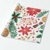 水モダン色クリスマスグリーンパイン ラッピングペーパー (アンロールド)