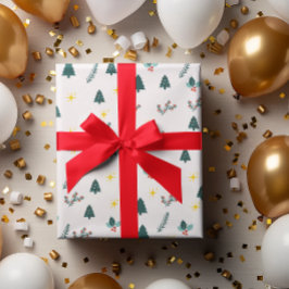 水モダン色クリスマスグリーンレッドパインツリー ラッピングペーパー