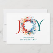 水モダン色クリスマスジョイボタニカルリース シーズンカード (正面)