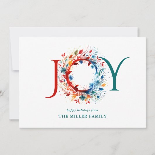 水モダン色クリスマスジョイボタニカルリース シーズンカード (正面)