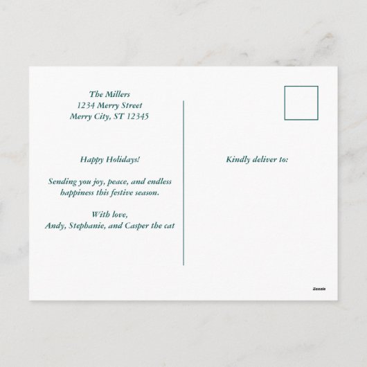 水モダン色クリスマスジョイボタニカルリース シーズンポストカード (裏面)