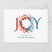 水モダン色クリスマスジョイボタニカルリース シーズンポストカード (正面)