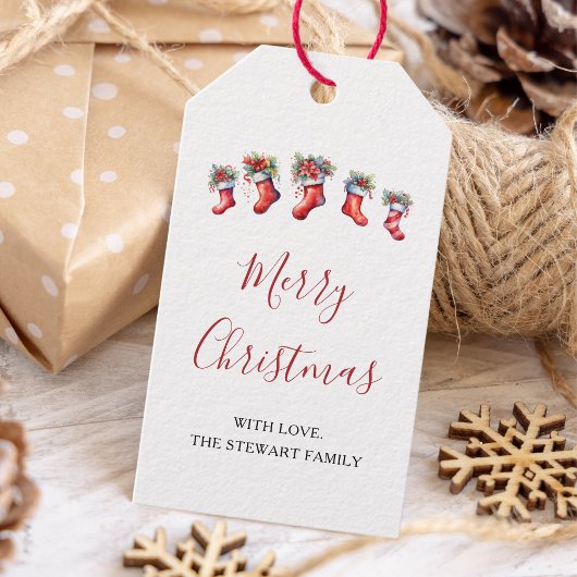 水モダン色クリスマスストッキング休日 ギフトタグ