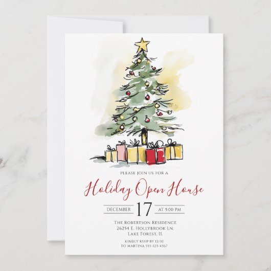 水モダン色クリスマスツリーオープンハウス 招待状 (正面)