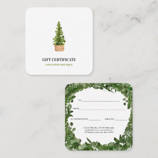水モダン色クリスマスツリーギフト証明書 割引カード (正面/裏面)
