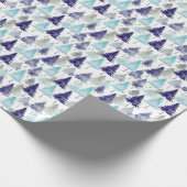 水モダン色クリスマスツリーズパターン(の模様が)あるブルー ラッピングペーパー (角)