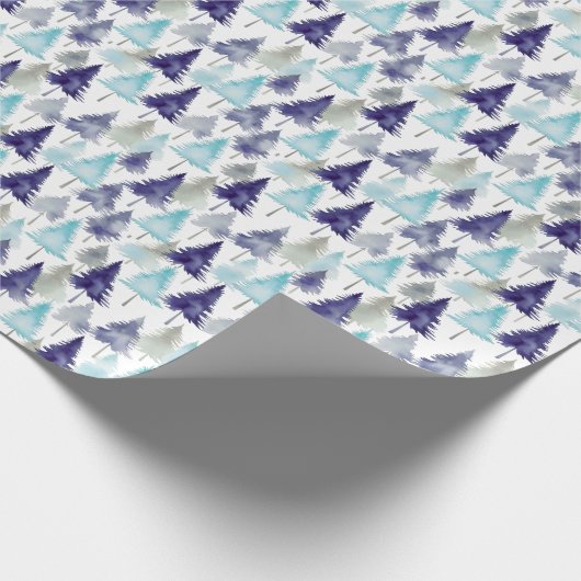 水モダン色クリスマスツリーズパターン(の模様が)あるブルー ラッピングペーパー (角)