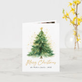 水モダン色クリスマスツリーフォトカード カード (黄色い花)