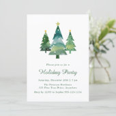 水モダン色クリスマスツリーホリデーパーティー 招待状 (スタンド正面)