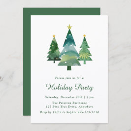 水モダン色クリスマスツリーホリデーパーティー 招待状