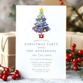 水モダン色クリスマスツリーホリデーパーティー 招待状
