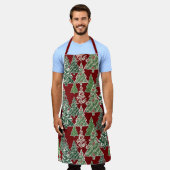 水モダン色クリスマスツリーレッドグリーンパターン エプロン (着用した状態)