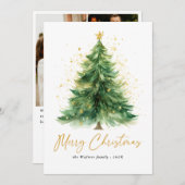 水モダン色クリスマスツリー写真ホリデーカー シーズンカード (正面/裏面)