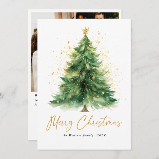 水モダン色クリスマスツリー写真ホリデーカー シーズンカード (正面/裏面)