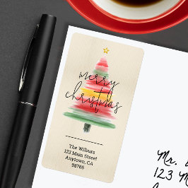 水モダン色クリスマスツリー差出人住所 ラベル